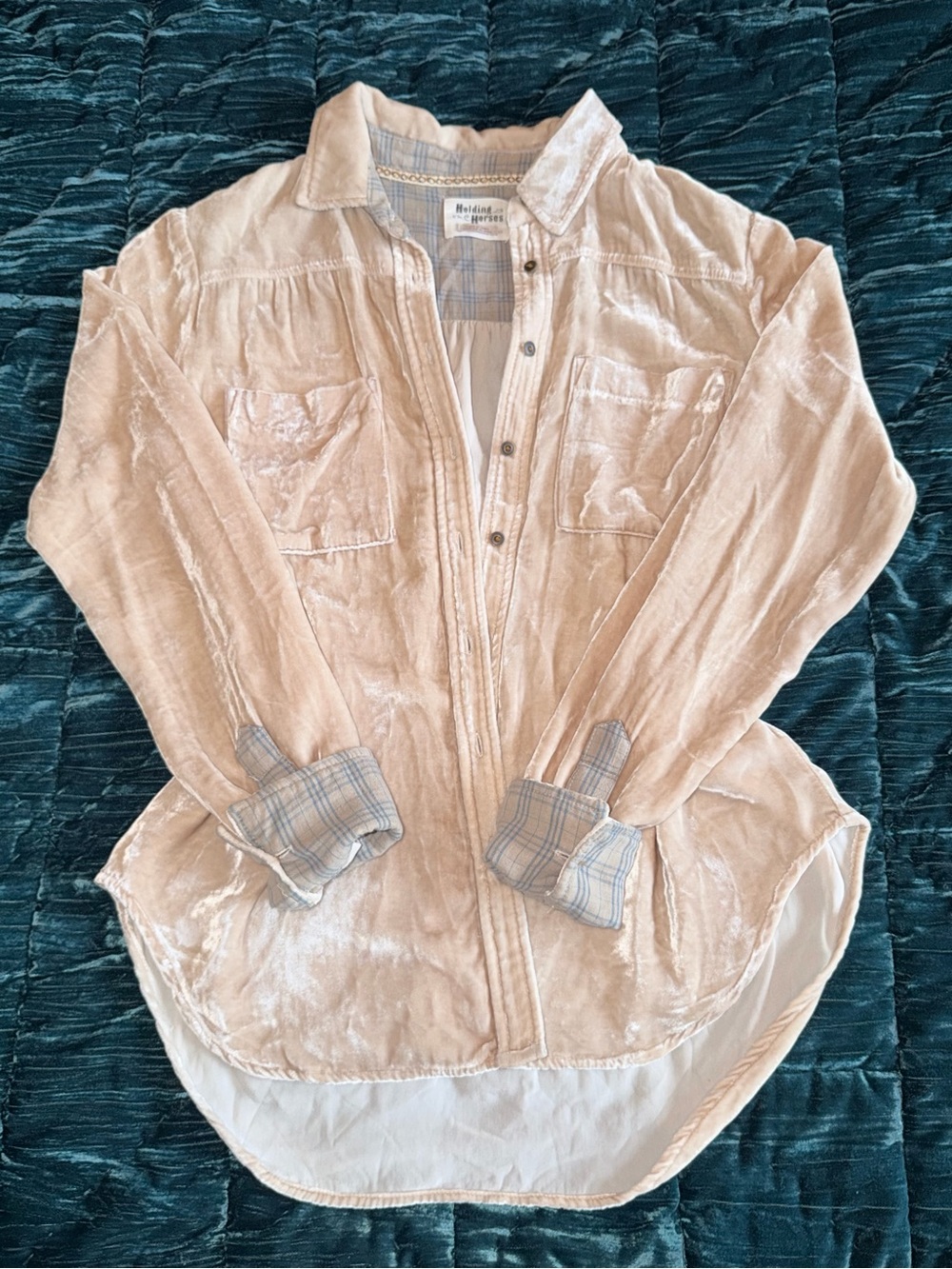 Anthropology Cream Velvet Button-Up Shirt